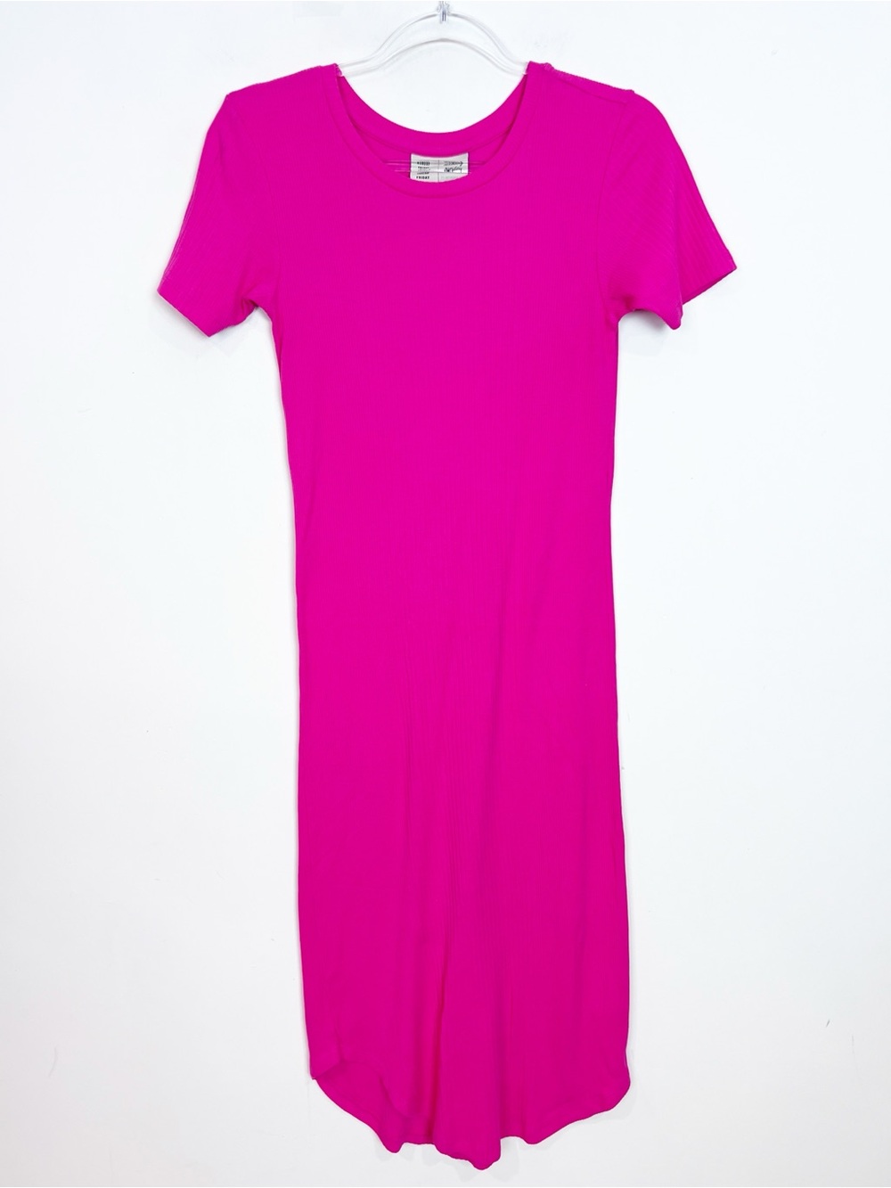 SATURDAY SUNDAY ANTHROPOLOGIE ADDY PINK RIBBED SHORT SLEEVE MIDI DRESS SZ XS